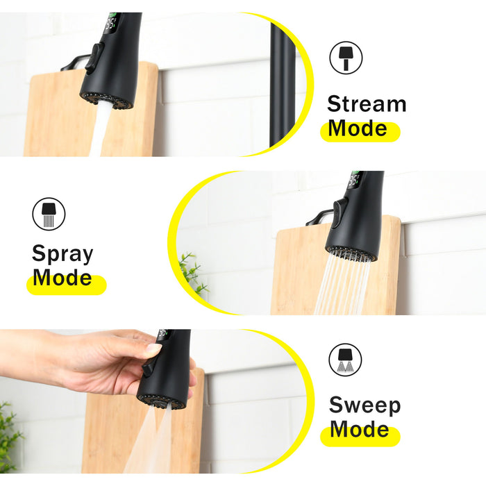 3 In 1 Kitchen Faucet With LED Temperature Display, Pull Down Sprayer