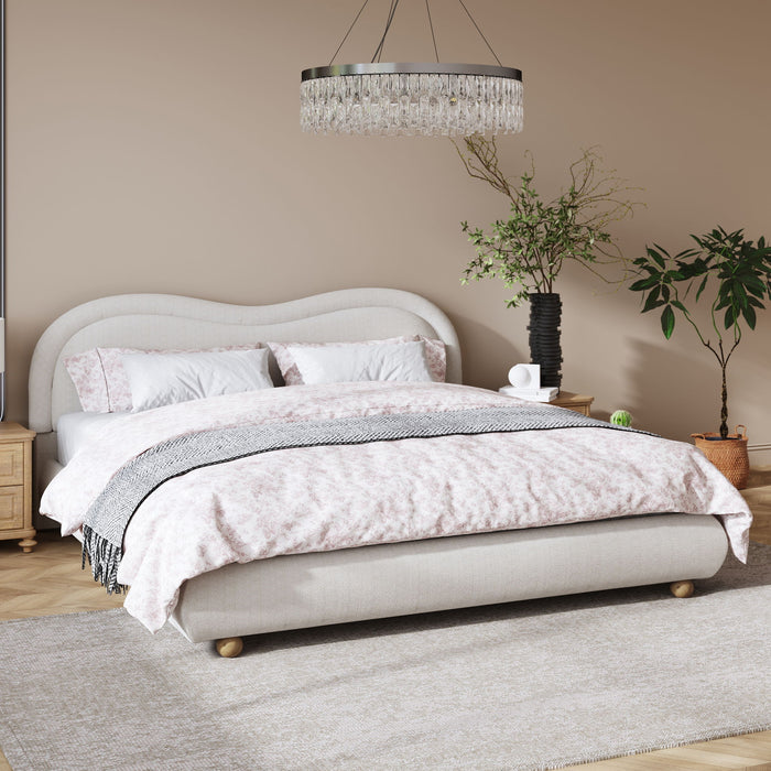 Upholstered Platform Bed Frame With Curved Headboard