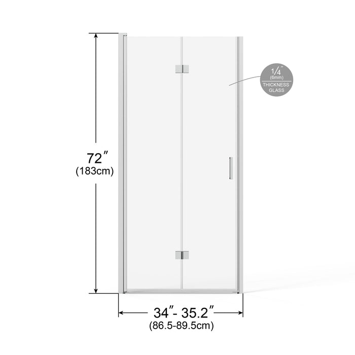 Bifold Frameless Glass Shower Door With Pivot Swing Panel, Tempered Clear Glass