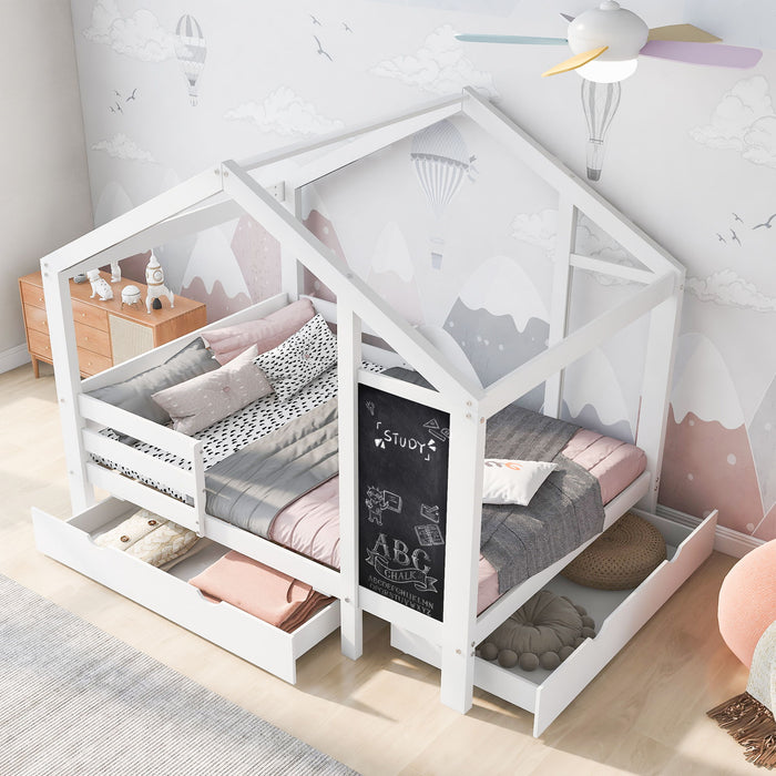 House Bed With Blackboard And Drawers