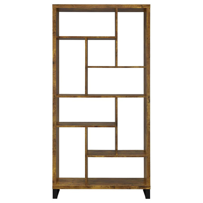 6 Tier Rectangular Bookcase With Accents - Brown