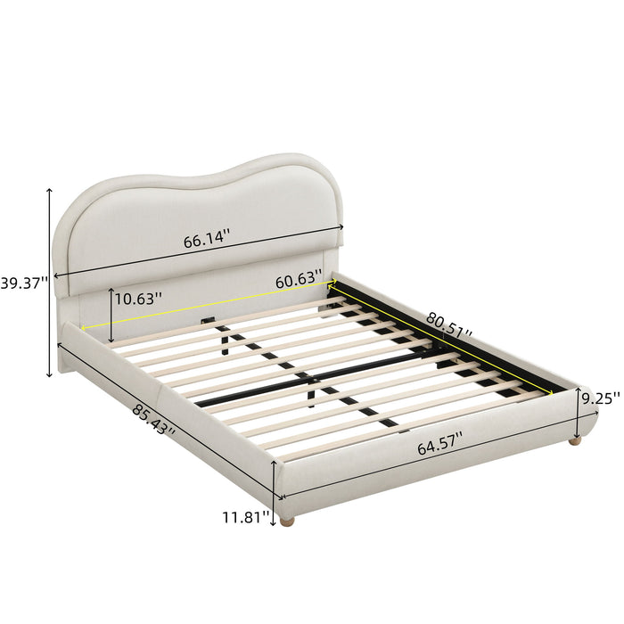 Upholstered Platform Bed Frame With Curved Headboard