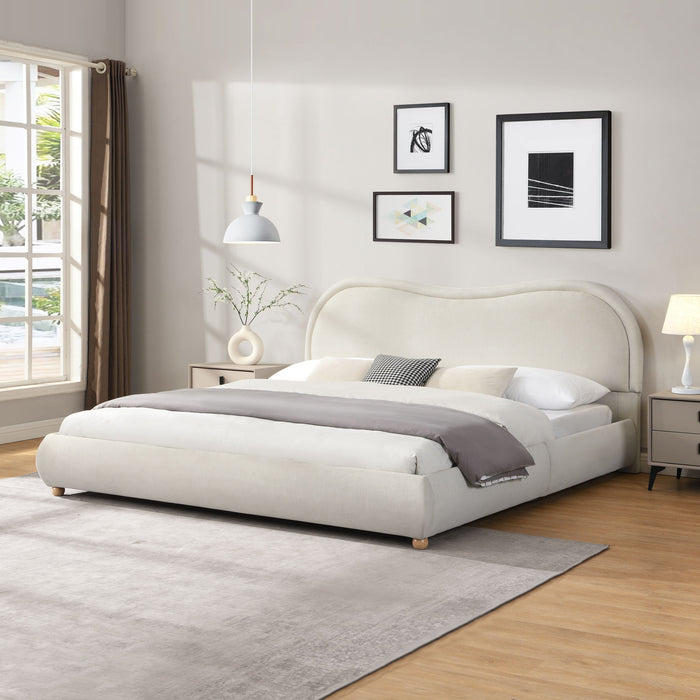 Upholstered Platform Bed Frame With Curved Headboard