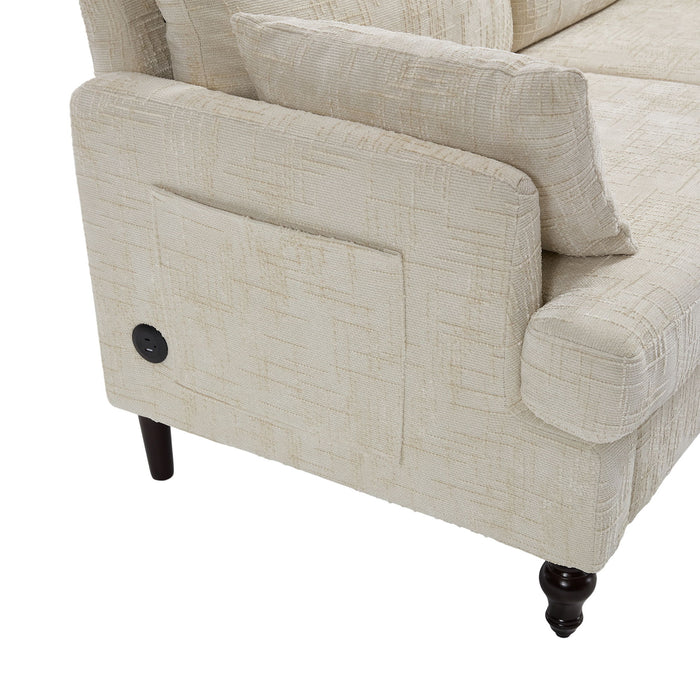 Chenille 2 Seater Sofa With LED Light, USB Charging Port, And Storage Bag