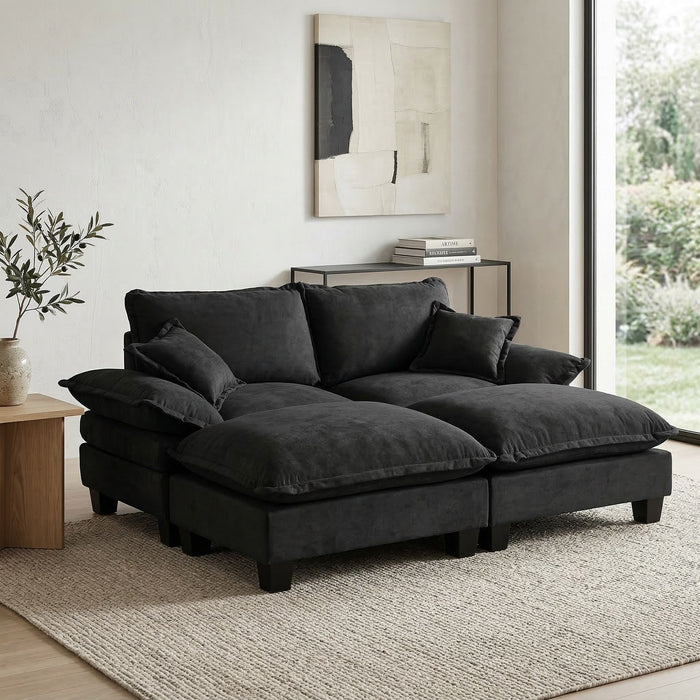 Modular Sectional Sofa With Movable Ottoman & Pillows