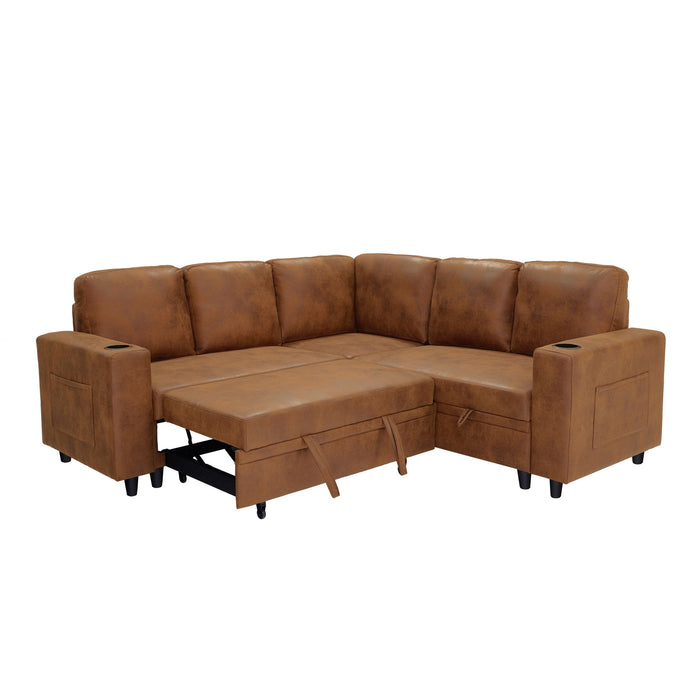 Upholstered L - Shape Sectional Sofa Bed With Pull Out Sleeper And Storage