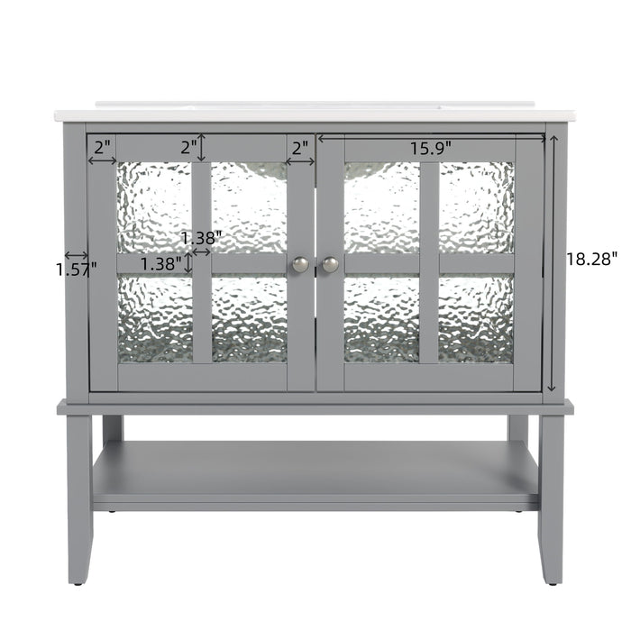 Bathroom Vanity With Ceramic Sink, Adjustable & Open Shelf