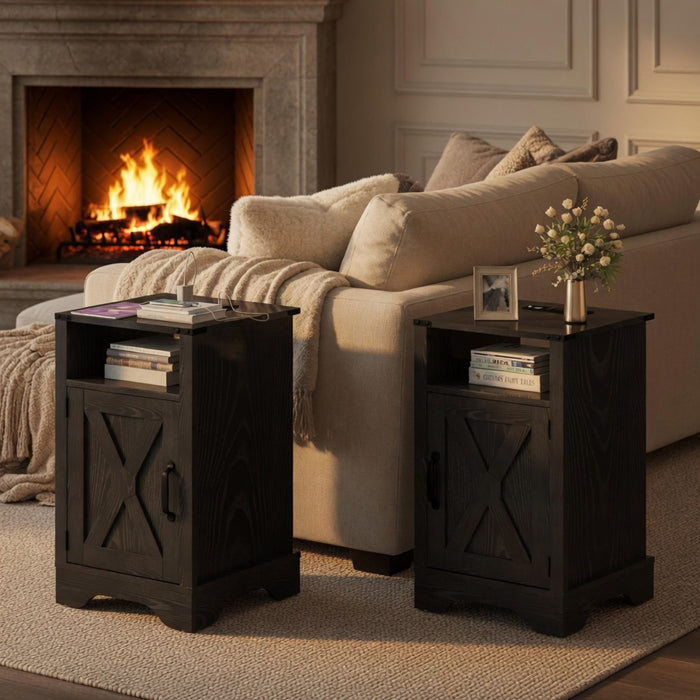 Farmhouse Nightstand, Charging Station & Storage