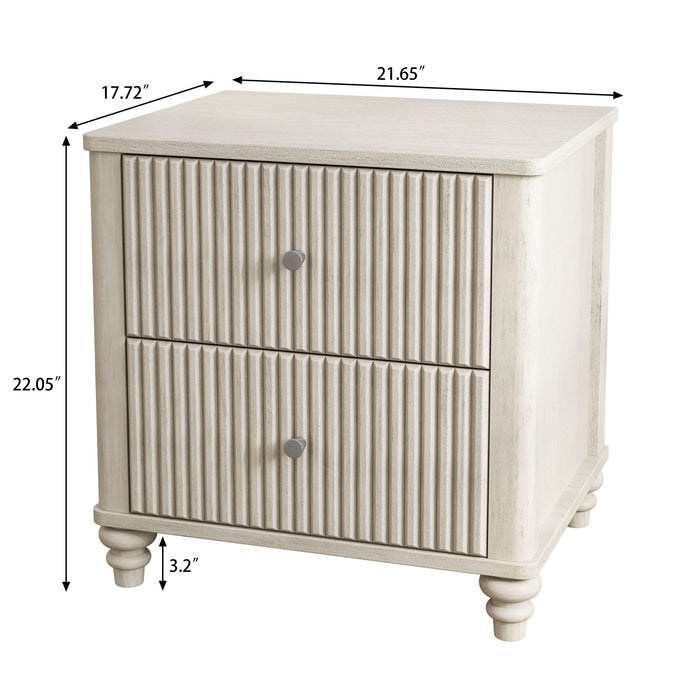 Fluted Nightstand With 3 Drawers