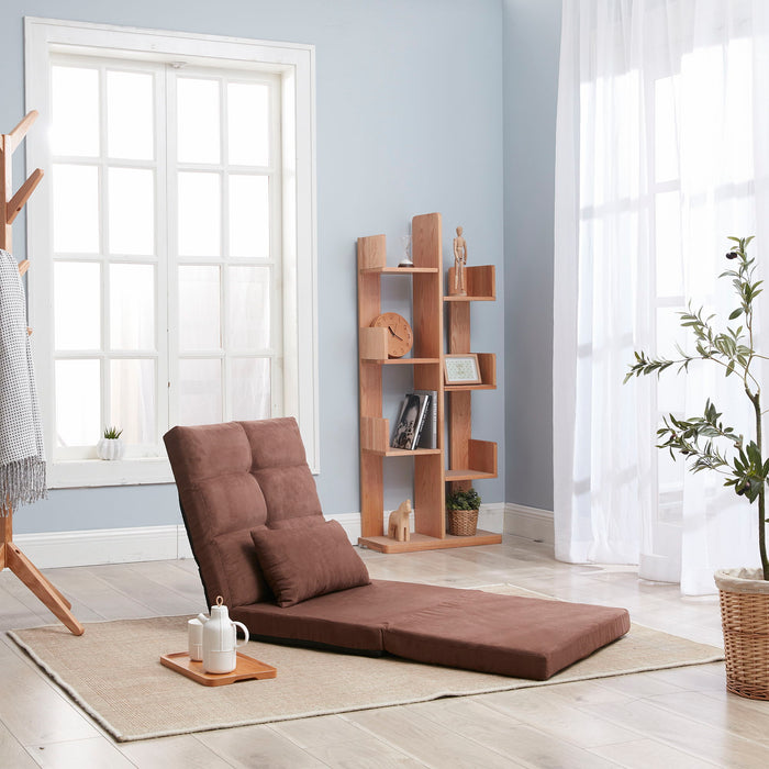 Modern Triple Fold Down Metal Frame Sofa Bed With 5 Reclining Positions And Pillow - Adjustable Upholstered Floor Couch For Gaming Or Guest Room - Brown