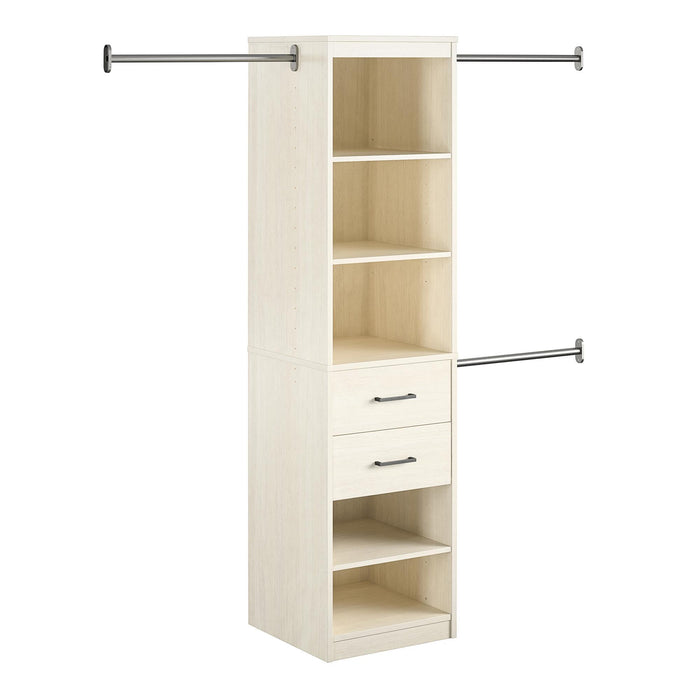 Kelly - 5 Shelf 2 Drawer Closet Organizer With 3 Adjustable Hanging Rods - Ivory