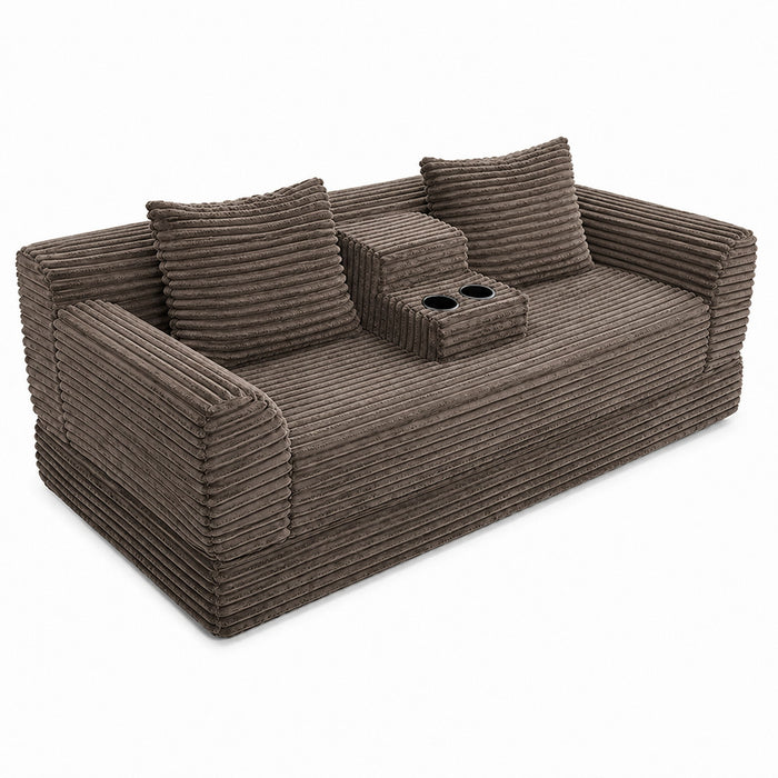Soft Striped Convertible Sofa Bed, Dual Use Lounge Couch With Cup Holders And Pillows