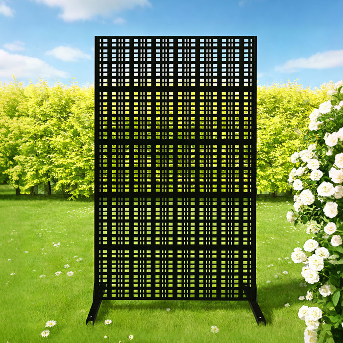 Outdoor And Indoor Divider With Freestanding Decorative Privacy Screen - Black