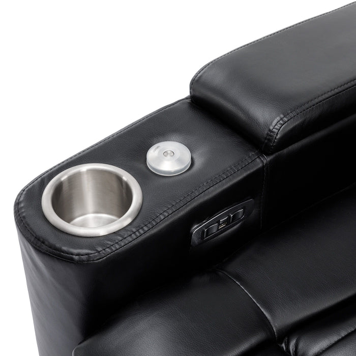 270° Power Swivel Recliner Home Theater Chair With Hidden Arm Storage, LED Light, Cup Holder, And Tray Table