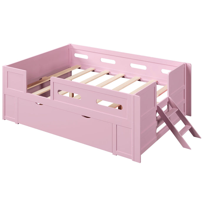 Platform Bed With Guardrail And Drawer