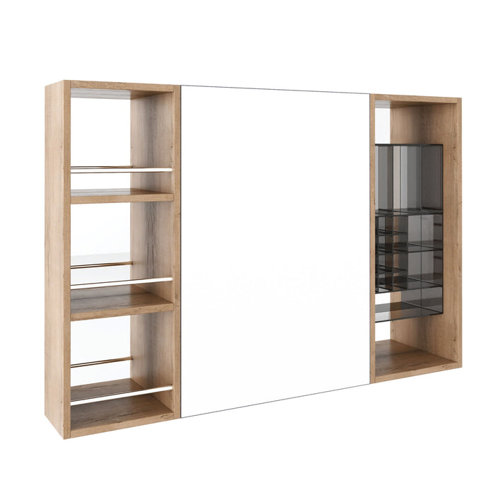 Wall Mounted Bathroom Mirror Cabinet With Adjustable Shelves Storage Cabinet - Imitative Oak
