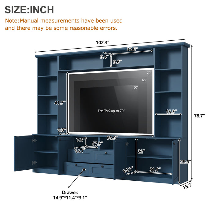 Farmhouse Elegant Entertainment Center Wall Unit With 4 Drawers