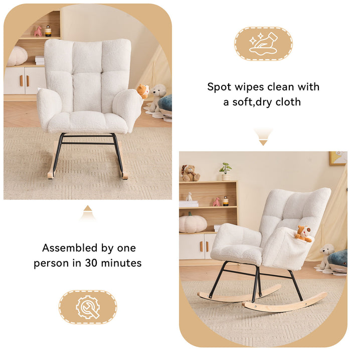 Teddy Fabric Rocking Gilder Nursery Chair For Living Room Indoor - Ivory