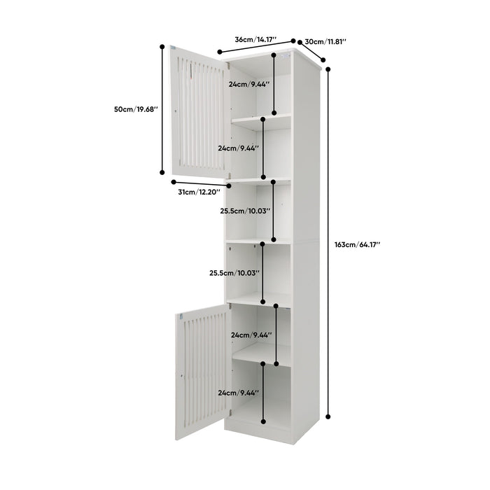 Tall Bathroom Cabinet With Adjustable Shelves, Louvered Door Floor Standing Storage Unit - White