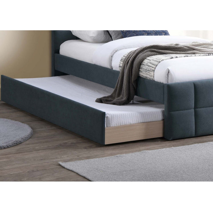 Contemporary Style Bed With Trundle Upholstered Headboard And Footboard Grid Pattern