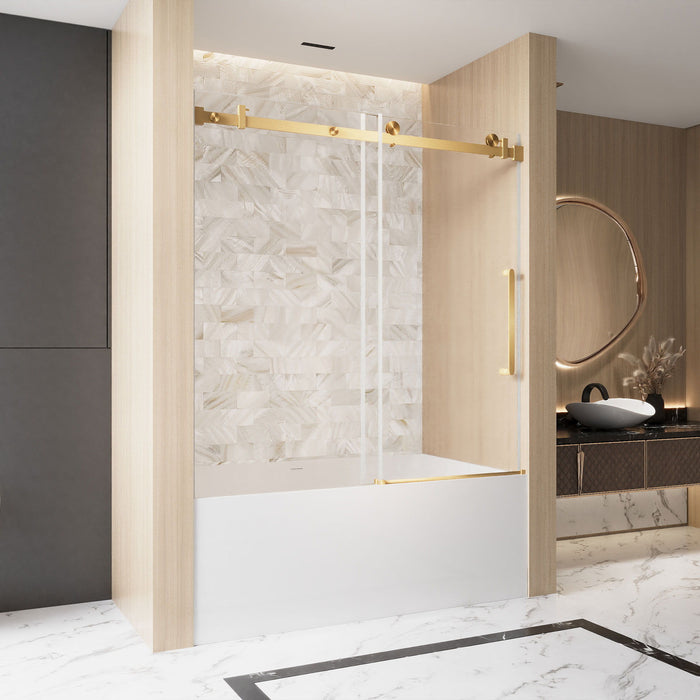 Frameless Single Sliding Shower Door With Handle And Square Tube Track