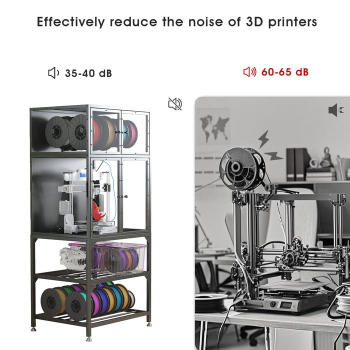 3D Printer Cabinet With Double Layer Filament Storage, Noise Reducing Design - Black