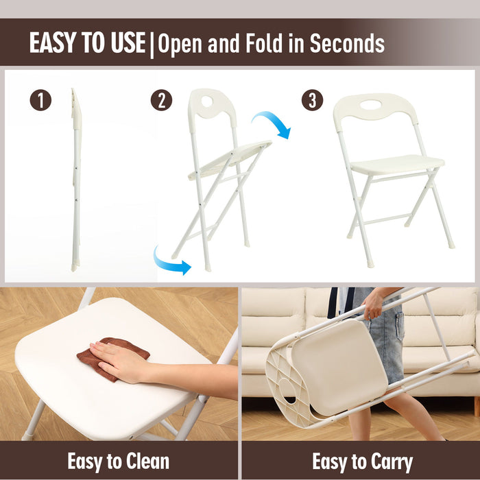 Folding Chairs, Stackable & Waterproof (Set of 4) - White