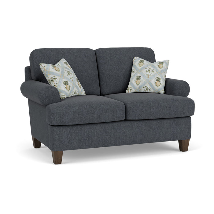 Moxy - Fabric Loveseat, T-Shaped Seat Cushion, Curved Sock Arms