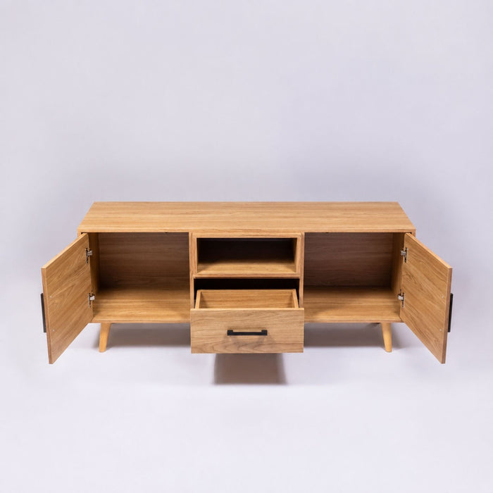 TV Stand For TVs Up To 60" With 2 Doors, 1 Drawer And 1 Open Shelf - Oak