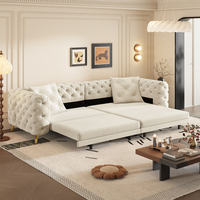 3 In 1 Convertible Sleeper, Deep Seat Pull Out Sofa Bed, Button Tufted