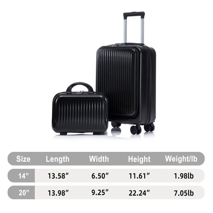 Luggage Set With Cosmetic Case, Combination Lock, Front Opening Design