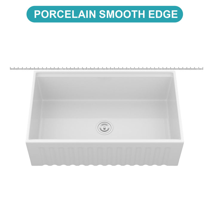 Porcelain Ceramic Farmhouse Sink Workstation With Reversible Apron Design - Single Bowl