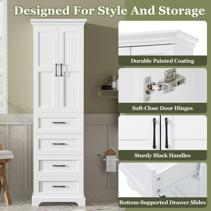 Bathroom Vanity With 2 Damping Hinge Doors, 3 Drawers, Adjustable Shelves - White