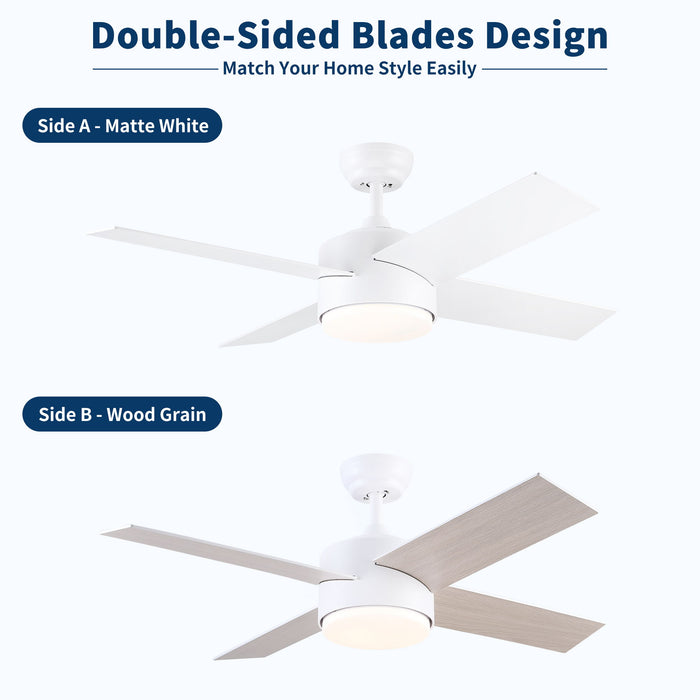 Ceiling Fan With Remote Control, Reversible DC Motor, 6 Speeds, 3 Dimmable LED, Quiet Timer For Indoor - White