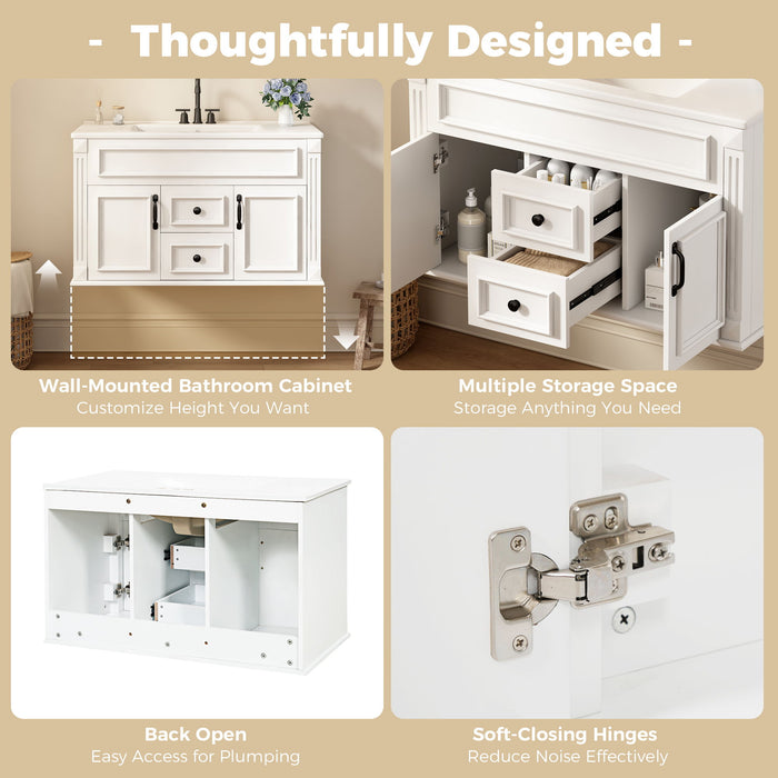 French Simple Style Wall Mounted Bathroom Cabinet With Sink