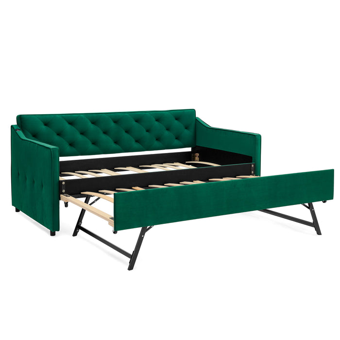 Daybed With Pop Up Trundle And USB Charging Armrest