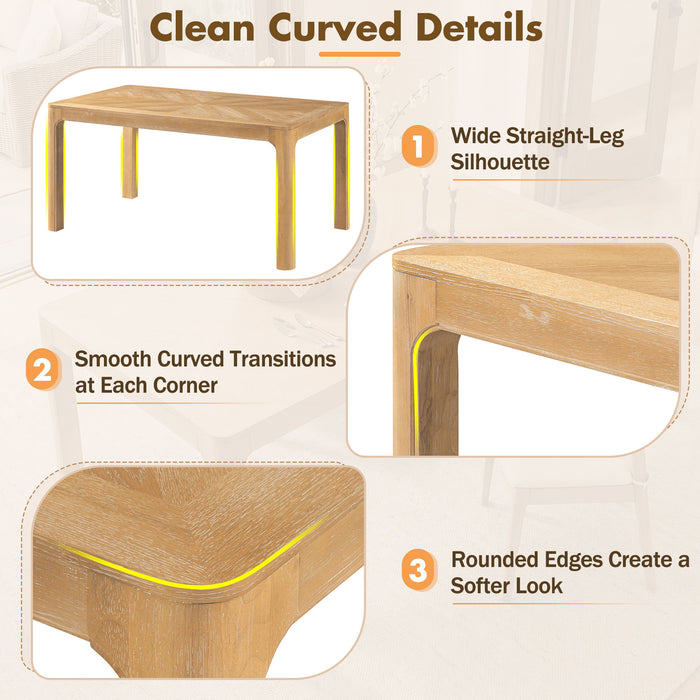 Rectangular Dining Table With Parquet Top, Rounded Corners