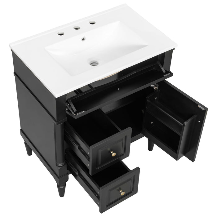 Modern Bathroom Vanity With Sink, Freestanding Cabinet With Flip Drawer & Adjustable Shelf
