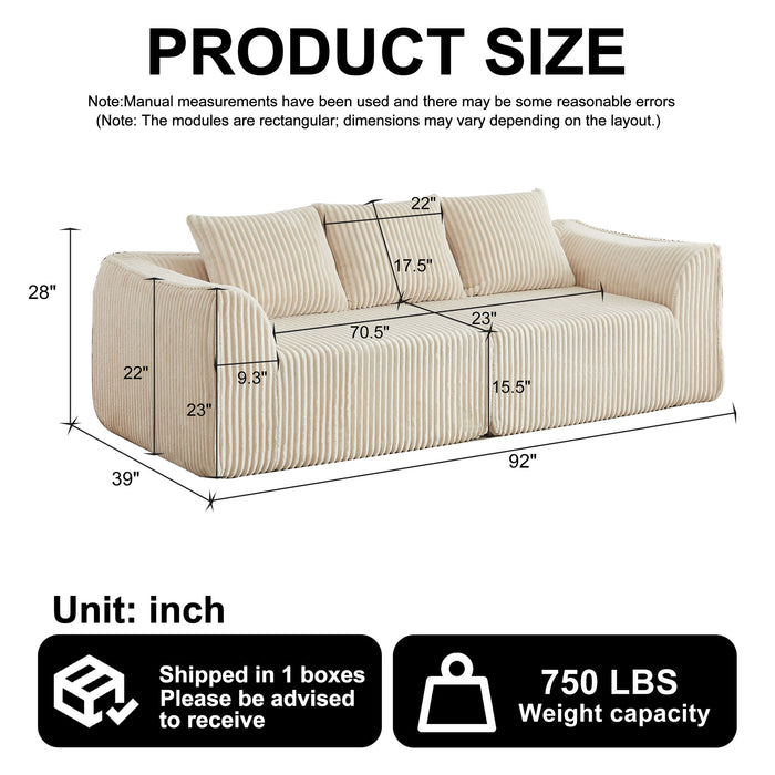 Minimalist 3 Seater Sofa With Curved Lines And Gently Sloped Backrest