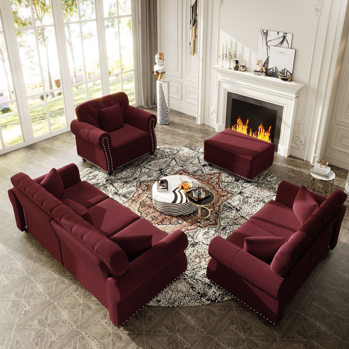 Upholstered Sofa Set With Nailhead Trim And Rolled Armrests, Includes Pillows