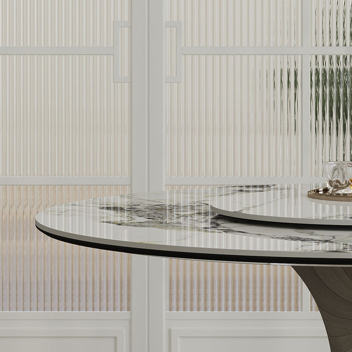Round Dining Table With 6 Chairs Set - Silver