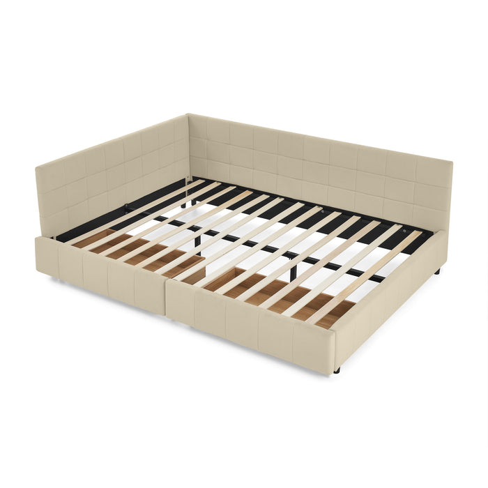 Upholstered Storage Tufted Bed Frame With Backrest And Armrests