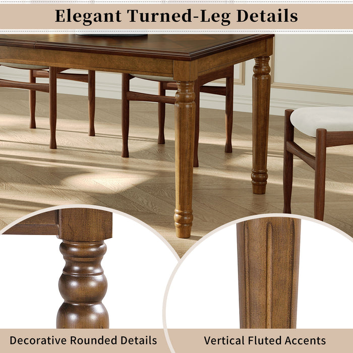 Rectangular Dining Table With Framed Top And Turned Legs - Walnut