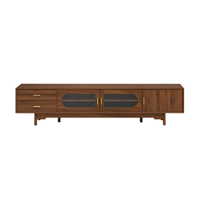 Modern TV Stand With Fluted Glass Doors & 2 Drawers