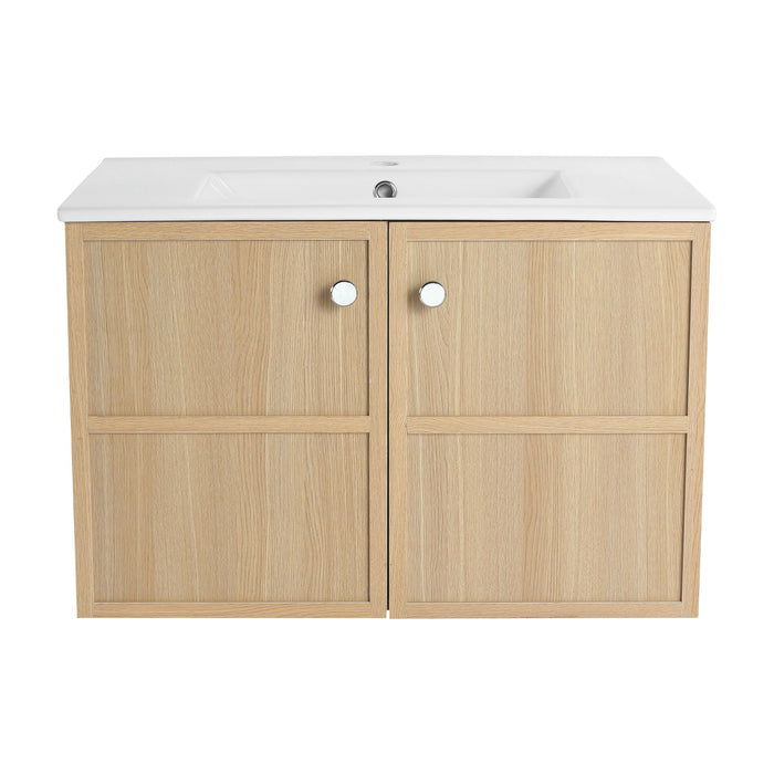 Wall Mounted Bathroom Vanity With Ceramic Sink And 2 Soft Closing Doors