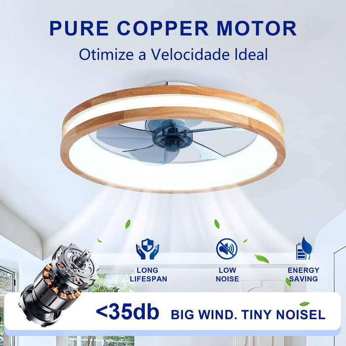 Ceiling Fans With LED Light Source And Remote Control, 3000 - 6500K Dimmable, 6 Speeds, Quiet DC Motor For Living Room - Natural Wood / White