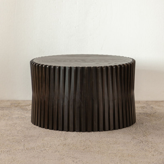 Cylindrical Coffee Table With Vertical Texture Relief