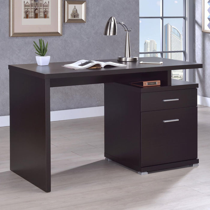 2 Drawer Reversible Office Desk With Modular Design - Brown