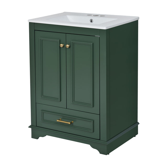 Bathroom Vanity With Ceramic Sink Combo, Modern Freestanding Storage Cabinet With Silver Handles