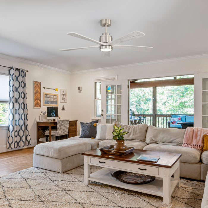 Ultra Quiet Reversible Ceiling Fan With Light Dimmable LED For Large Room - Brushed Nickel